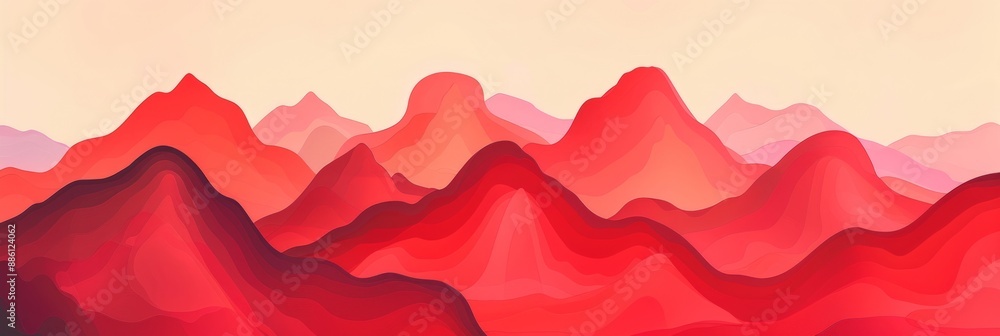 illustration of a mountain range at sunset, with a deep red color and soft, flowing lines illustration of a mountain range at sunset, with a deep red color and soft, flowing lines