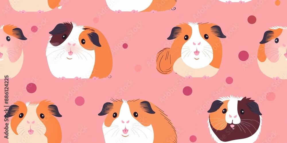 Adorable guinea pig design. Continuous animal backdrop featuring humorous cavy companion, adorable infant rodent figure. Infinite repeating motif for cloth, material, packaging concept. Adorable guinea pig design. Continuous animal backdrop featuring humorous cavy companion, adorable infant rodent figure. Infinite repeating motif for cloth, material, packaging concept.