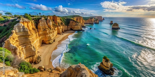 Stunning cliffs overlooking the ocean at Praia da Fal?sia, Algarve, Portugal , cliffs, Praia da Fal?sia, Algarve photo