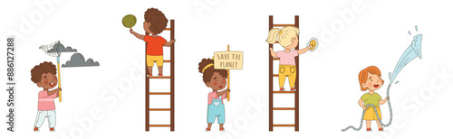 Kid Characters Saving Nature and Planet Vector Set