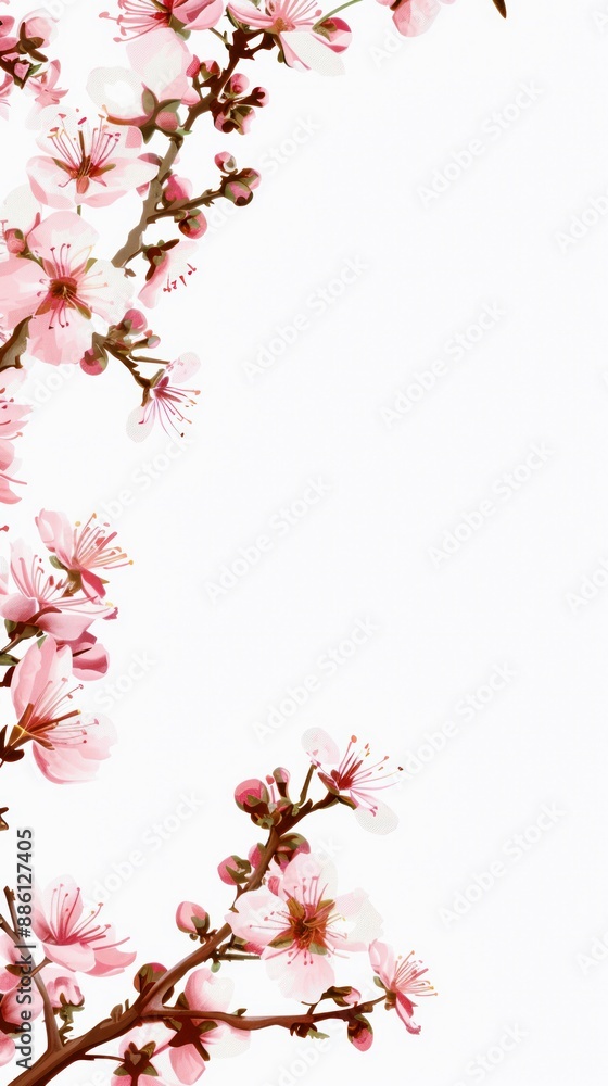 delicate pink cherry blossom branches on white background, elegant floral spring design illustration delicate pink cherry blossom branches on white background, elegant floral spring design illustration