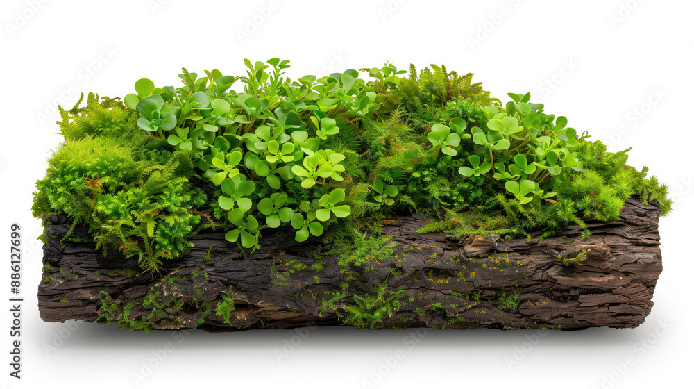 Obraz premium Green moss on Timber isolated on white background