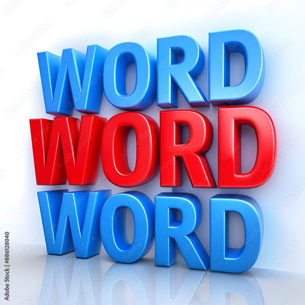 Red and blue text with 3D effect, spelling Red and blue text with 3D effect, spelling