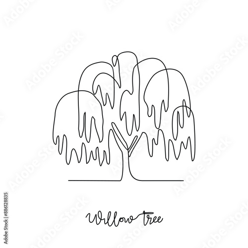 One continuous line drawing of Willow tree vector illustration. Tree plant themes in simple linear style vector design concept. Plant and nature education for students. Education design presentation