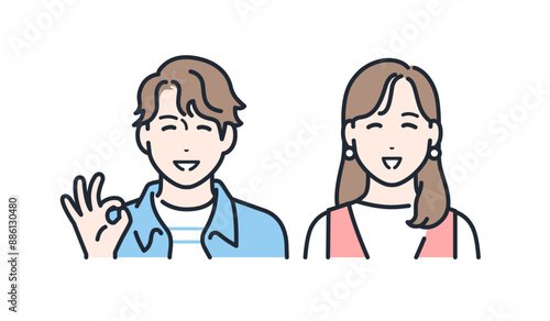 笑顔 安心 喜ぶ 若い男女 アイコン