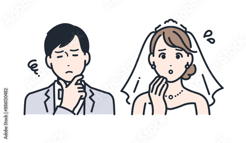 考える 悩む 困る 花嫁 花婿 アイコン