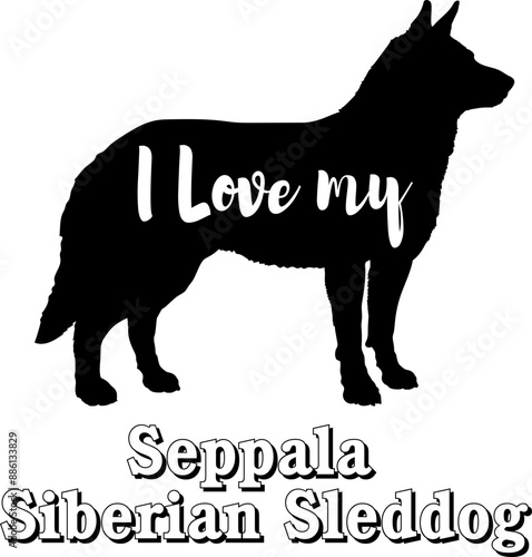 Seppala Siberian Sleddog I love my dog Dog silhouette dog breeds logo dog monogram vector
 photo