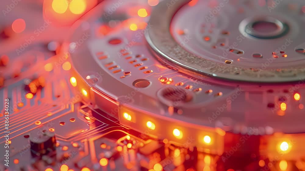 Extreme closeup of the microchip sensor on a smart smoke detector responsible for processing data and activating alarms. Extreme closeup of the microchip sensor on a smart smoke detector responsible for processing data and activating alarms.