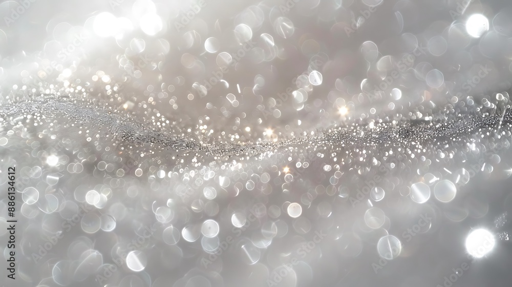 Fototapeta premium Ultra HD de-focused abstract glitter lights in silver and white, with subtle gold minimalist streaks