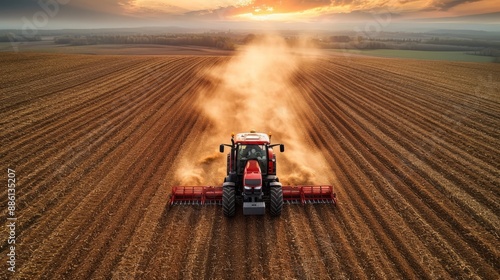 Wallpaper Mural A drone's view showcases a combine harvester in action, plowing fertile land in an agricultural field in preparation for the sowing of grain. Torontodigital.ca