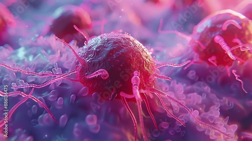 Medical health concept. Cancer cells in the body. 3d render of human cells and cancer cell under the microscope. Microbiology background. Medical background. 