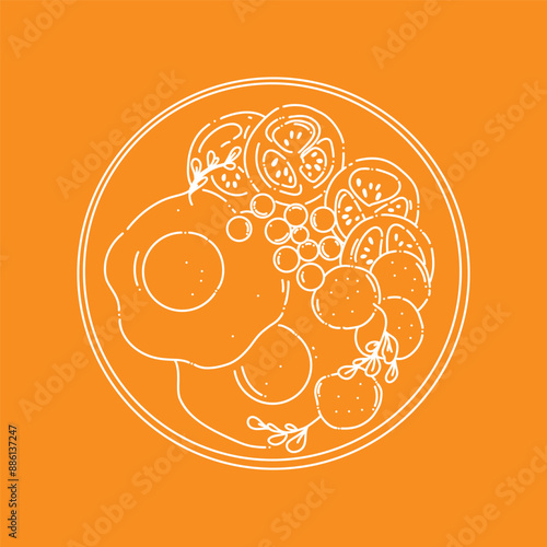 Contour drawing of greek salad and its ingredients