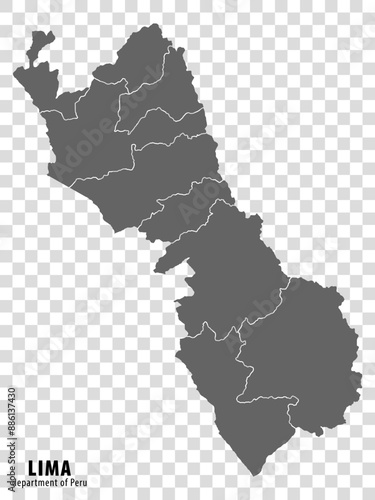 Blank map Department Lima of Peru. High quality map Department  of Lima with districts on transparent background for your web site design, logo, app, UI.  Republic of Peru.  EPS10.