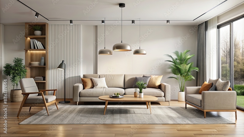 Fototapeta premium Modern living room with minimalist furniture and neutral colors , contemporary, design, interior, home, apartment, comfortable
