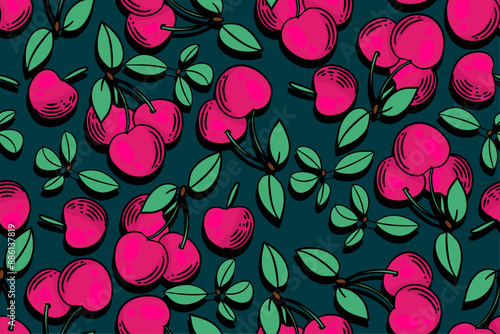 seamless pattern cherry vector drawing