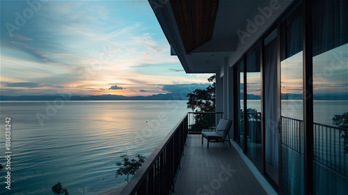 A tropical sea view from a modern hotel