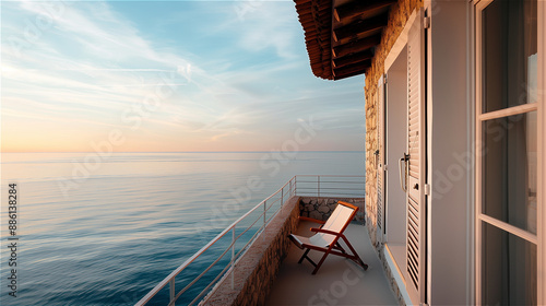 A tropical sea view from a modern hotel photo