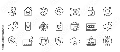 Cyber security icon set. Security, lock, unlock, password, data protection, eye access. Vector illustration