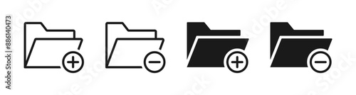  Folder icon, symbol. Add file, remove. Vector illustration