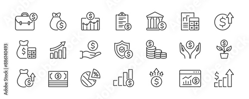 Investment line icons set. money income, finance capital, profit, risk management, economy. Vector