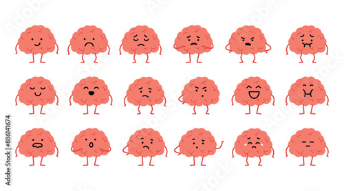 Cute Brain Character Mascot with Various Expression