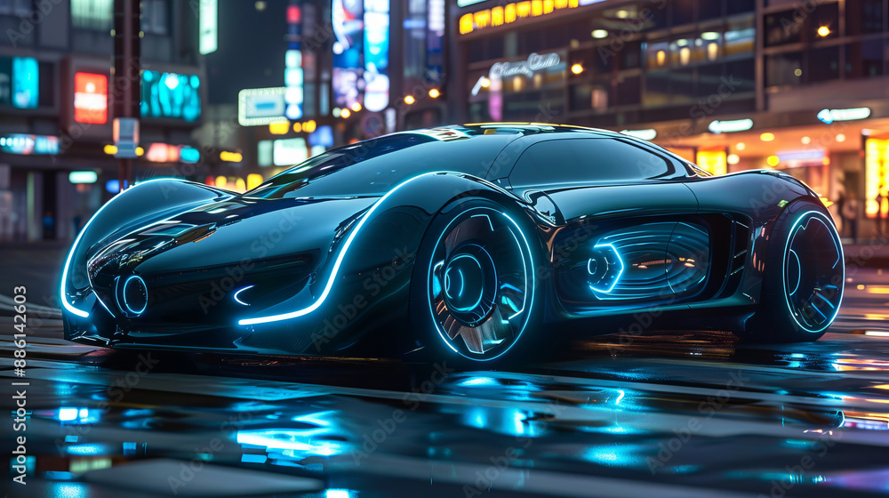 Futuristic vehicle featuring energy-efficient technology, holographic display, advanced green tech Futuristic vehicle featuring energy-efficient technology, holographic display, advanced green tech