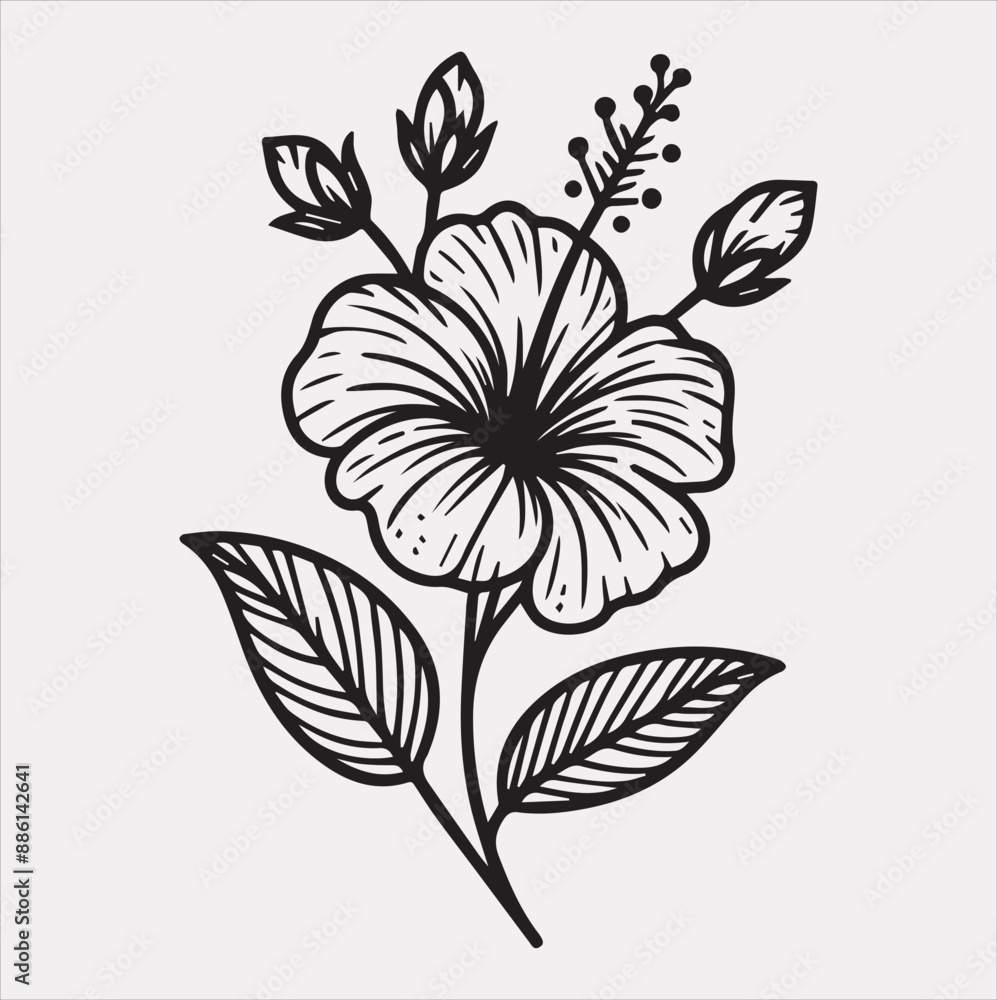 hibiscus flower line art silhouette vector on a white background hibiscus flower line art silhouette vector on a white background