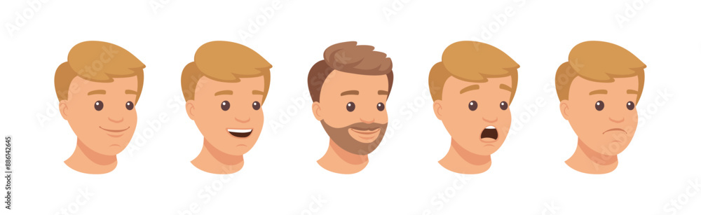Handsome Man Character Demonstrating Emotion Vector Illustration Set Handsome Man Character Demonstrating Emotion Vector Illustration Set