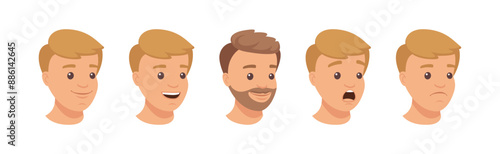 Handsome Man Character Demonstrating Emotion Vector Illustration Set