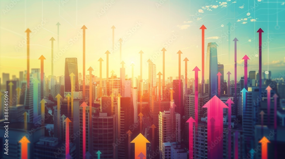 Vector illustration of a cityscape skyline at dusk, with buildings in silhouette against a vibrant sunset sky Vector illustration of a cityscape skyline at dusk, with buildings in silhouette against a vibrant sunset sky