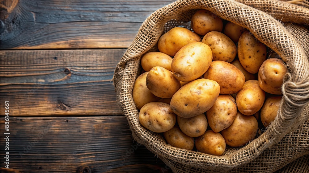 Close up of a bag of fresh potatoes , vegetables, organic, agriculture, grocery, farm, produce, raw, healthy Close up of a bag of fresh potatoes , vegetables, organic, agriculture, grocery, farm, produce, raw, healthy