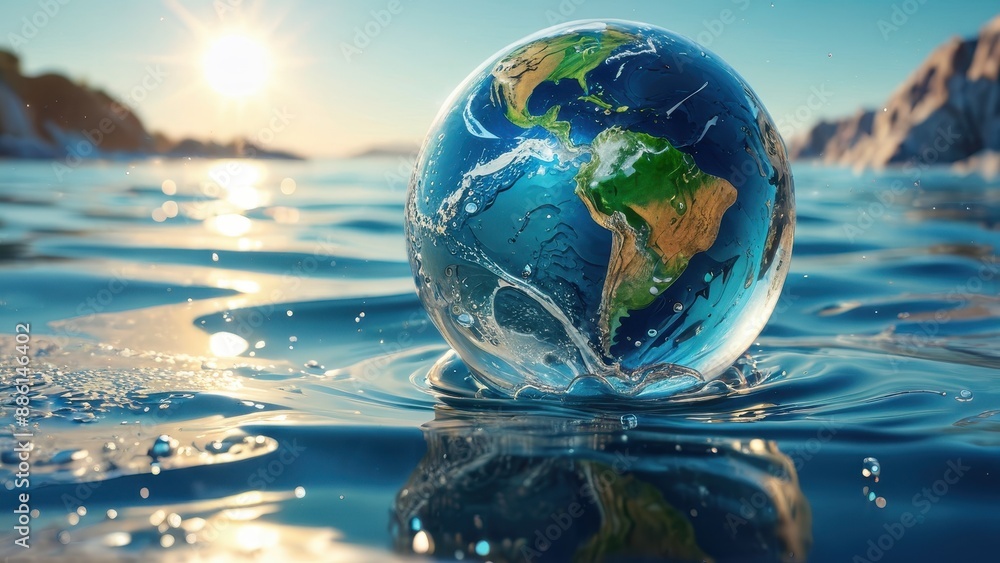 Earth Globe Floating on Water. Earth Globe Floating on Water.