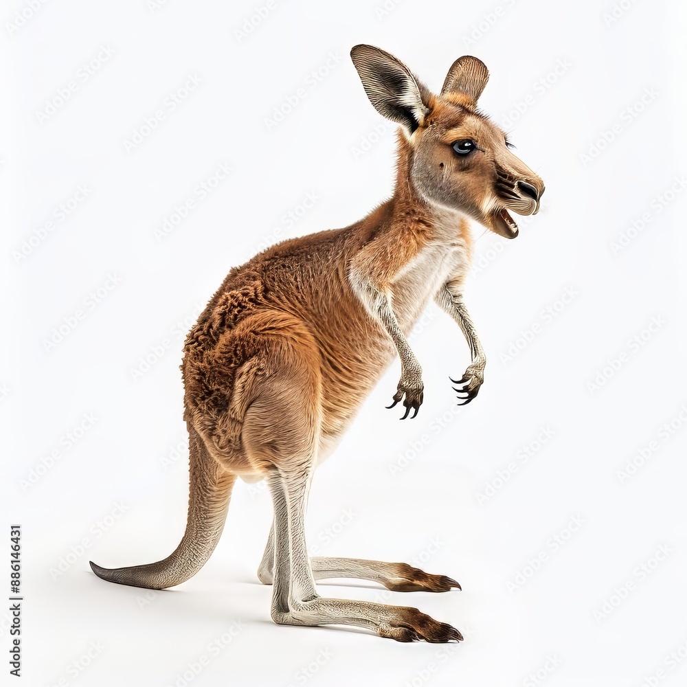 Adorable baby kangaroo standing on its hind legs with a curious expression