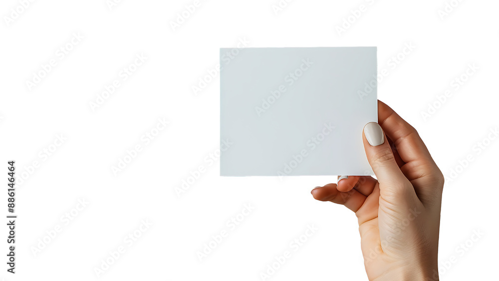 Obraz premium Hand holding blank paper on transparent background.