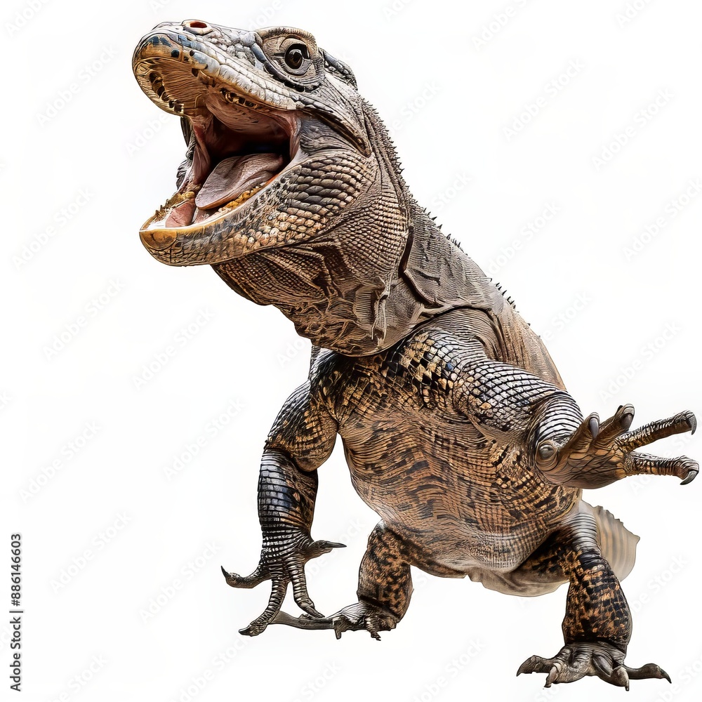 Obraz premium Detailed illustration of a large scaly iguana with its mouth wide open