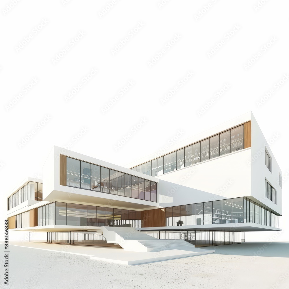 Obraz premium 3D Render of a Minimalist Educational Building with Functional Design, on isolated white background, Generative AI