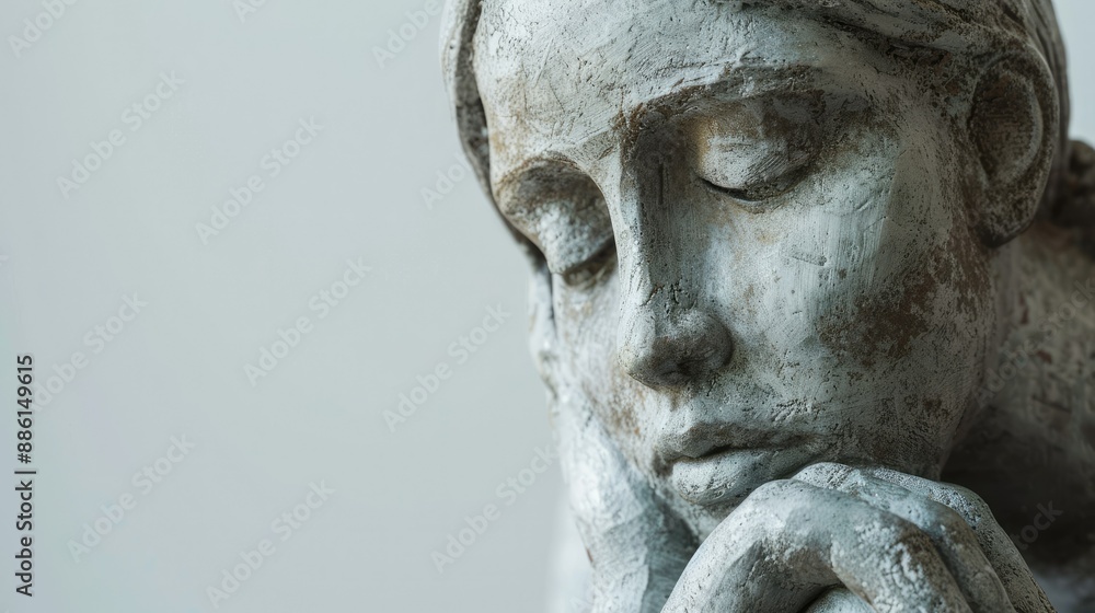 Emotive statue of a sad woman, blank background allowing for copy space Emotive statue of a sad woman, blank background allowing for copy space