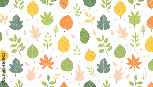 A seamless pattern of leaves on a pale yellow background.