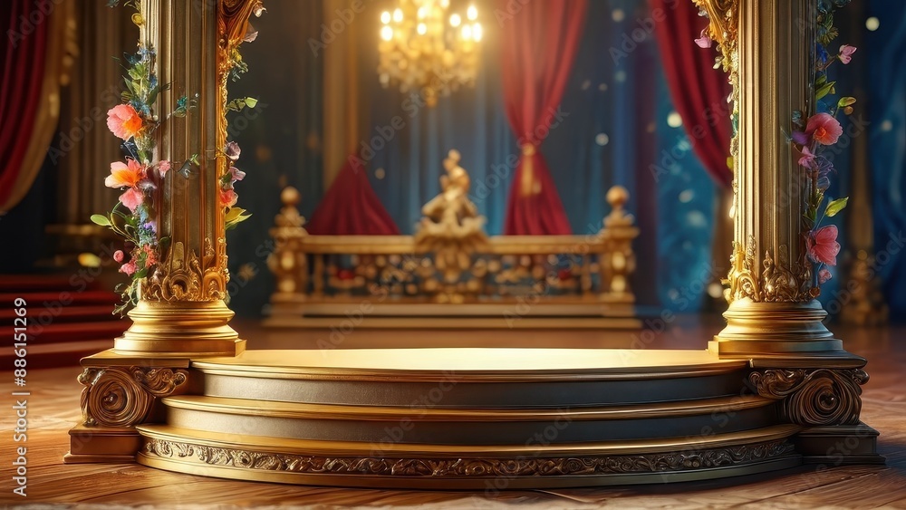 Fototapeta premium Golden Pedestal with Floral Accents.