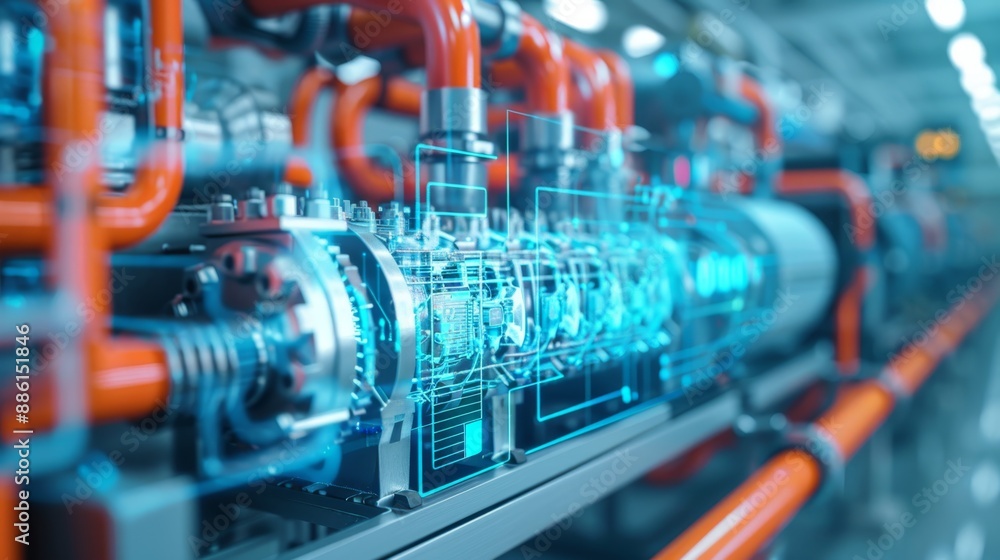 Innovation in Action. Diesel Engine Workshop with Biofuel Conversion Line Art Overlays Innovation in Action. Diesel Engine Workshop with Biofuel Conversion Line Art Overlays