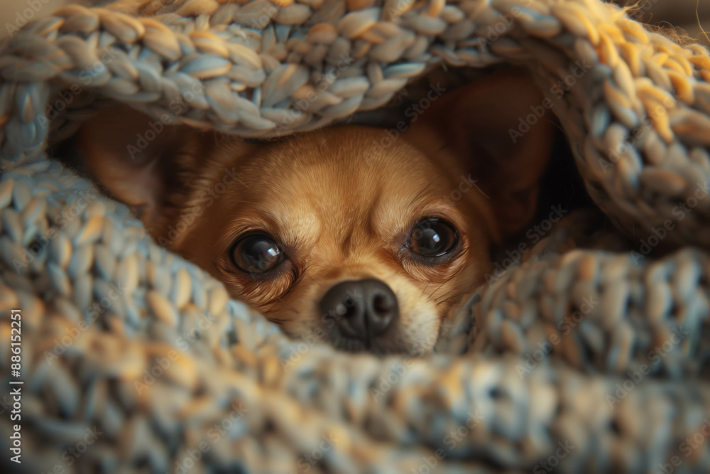 Chihuahua Peeking Out from Under Cozy Blanket Chihuahua Peeking Out from Under Cozy Blanket