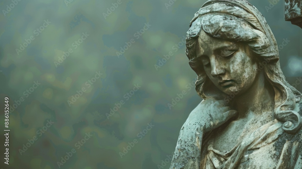 Statue of a sorrowful woman with plenty of space for text, conveying deep emotion Statue of a sorrowful woman with plenty of space for text, conveying deep emotion