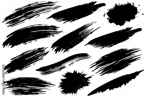 A series of black ink brush strokes displayed on a white backdrop