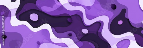 Purple papercut waves and circles on a white and dark purple background