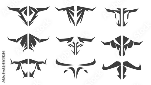 collection of tribal animal head shapes with a stiff touch. Set of Symmetrical Tribal Pattern Cyber ​​Gothic Elements in Abstract White black Print for t-shirt, hoodie and sweatshirt or card, poster