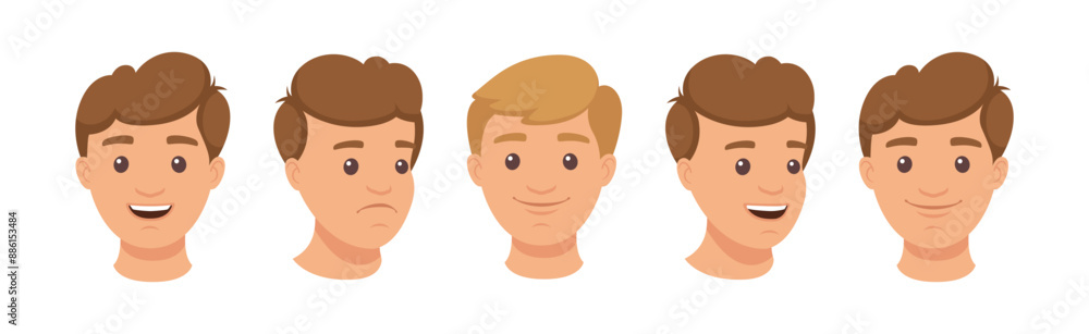Handsome Man Character Demonstrating Emotion Vector Illustration Set Handsome Man Character Demonstrating Emotion Vector Illustration Set