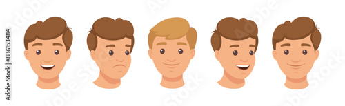 Handsome Man Character Demonstrating Emotion Vector Illustration Set