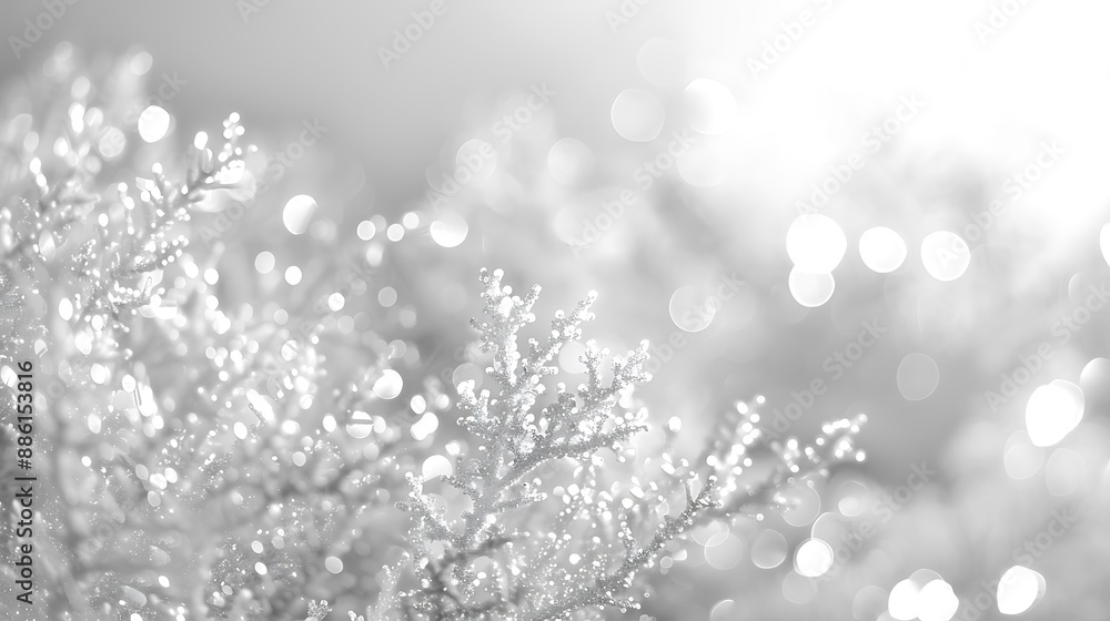 Ultra HD silver and white background with de-focused abstract glitter lights, featuring minimalist coral details Ultra HD silver and white background with de-focused abstract glitter lights, featuring minimalist coral details