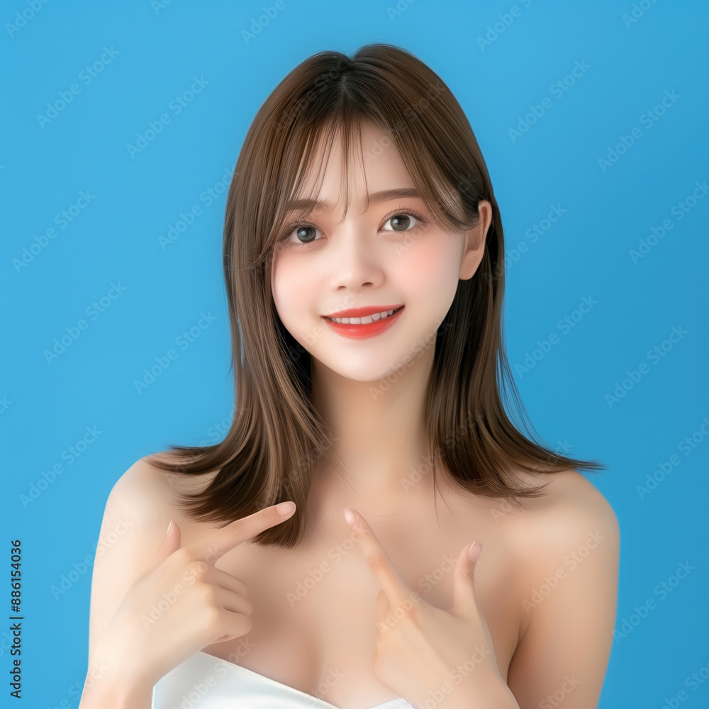 portrait of a beautiful woman pointing to her self smile happy portrait of a beautiful woman pointing to her self smile happy