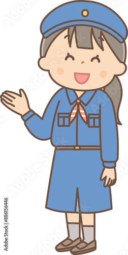 説明をするガールスカウトの女の子